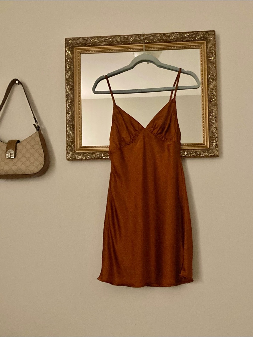 Abercrombie & Fitch Satin Slip Dress in Rust Brown